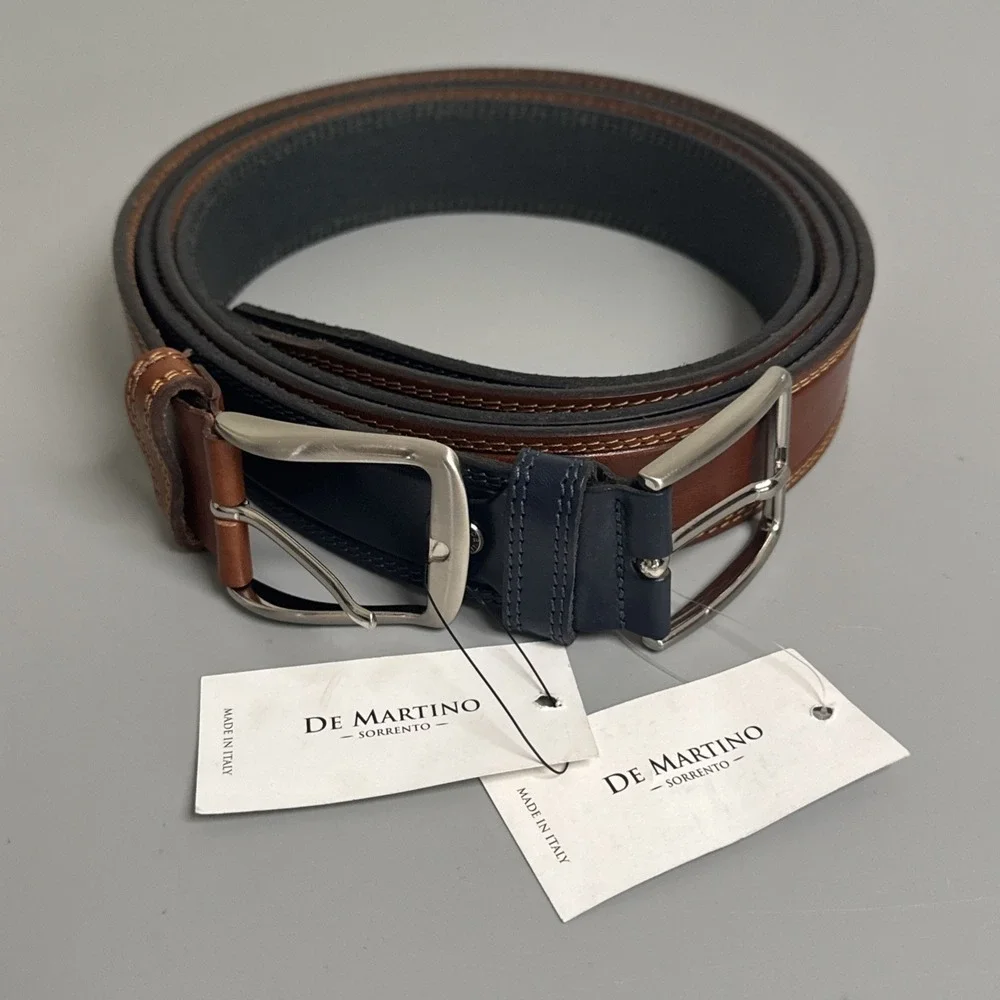Lot 2 NWT De Martino Sorrento Genuine Leather Belts Blue Brown Size 45 Italy